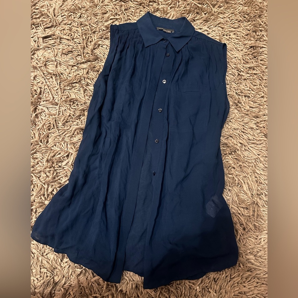 Vince Navy Blue Sleeveless Button-Up Skirt